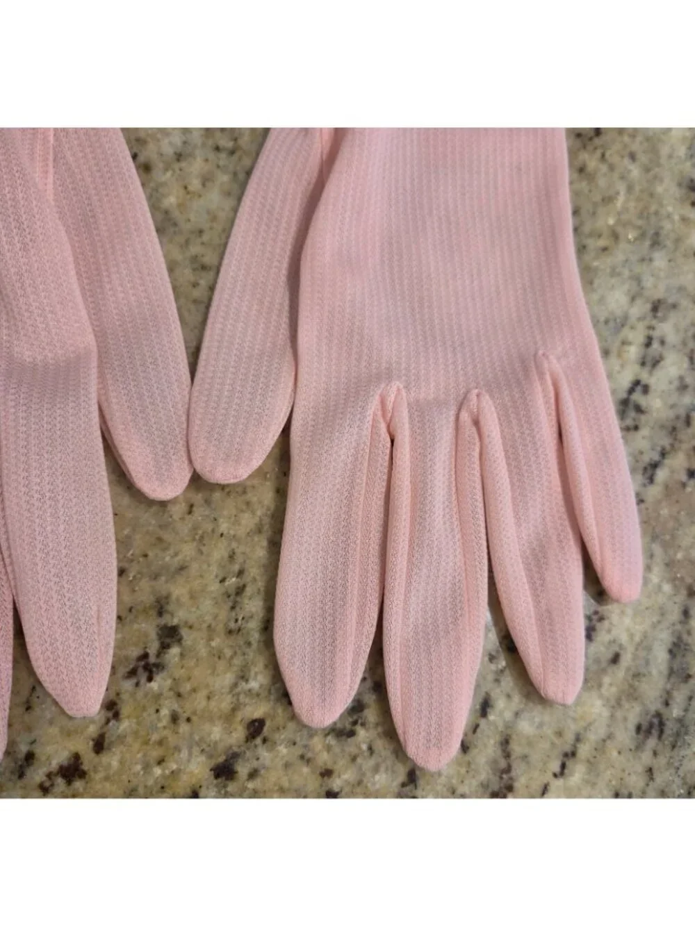 Vintage Womens Size L/XL Pink Nylon Formal Gloves Ruffle Wrist